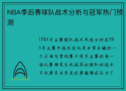 NBA季后赛球队战术分析与冠军热门预测